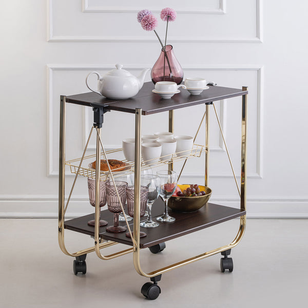 Wooden Foldable Service Trolley With Metal Frame