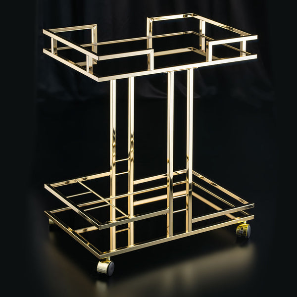 Opulent Glass Trolley with Gold-Bronze Accents