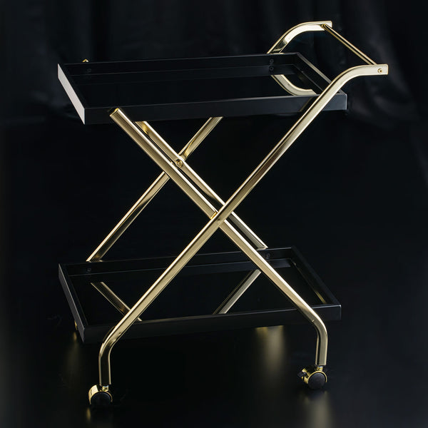 Elegant Black Glass Trolley with Gold Steel Frame