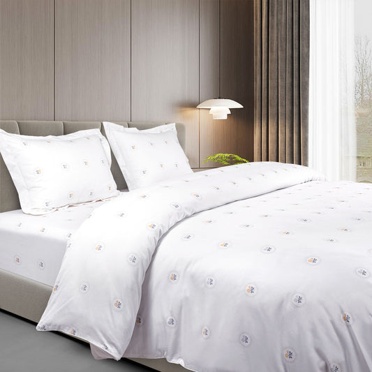 400 TC 100% COTTON WHITE PRINTS BEDDING COLLECTION