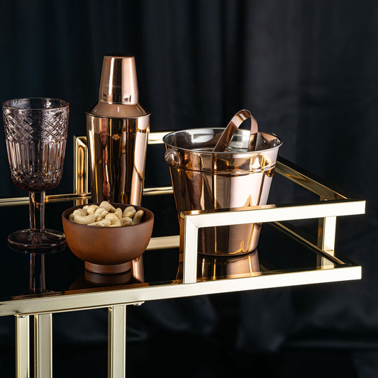 Opulent Glass Trolley with Gold-Bronze Accents