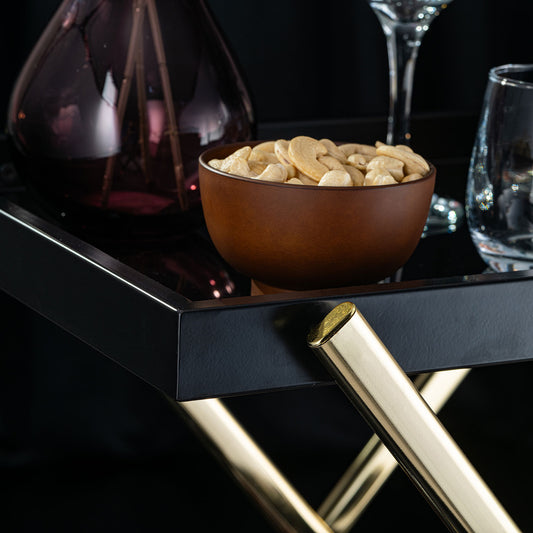 Elegant Black Glass Trolley with Gold Steel Frame