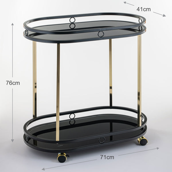 Sleek Black Serving Cart with Gold Trim