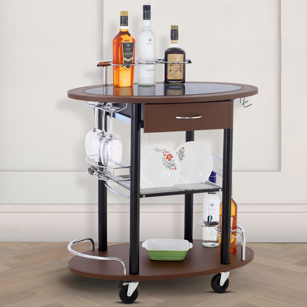 Wooden Leather Trolley With Metal Frame | Bar Trolley